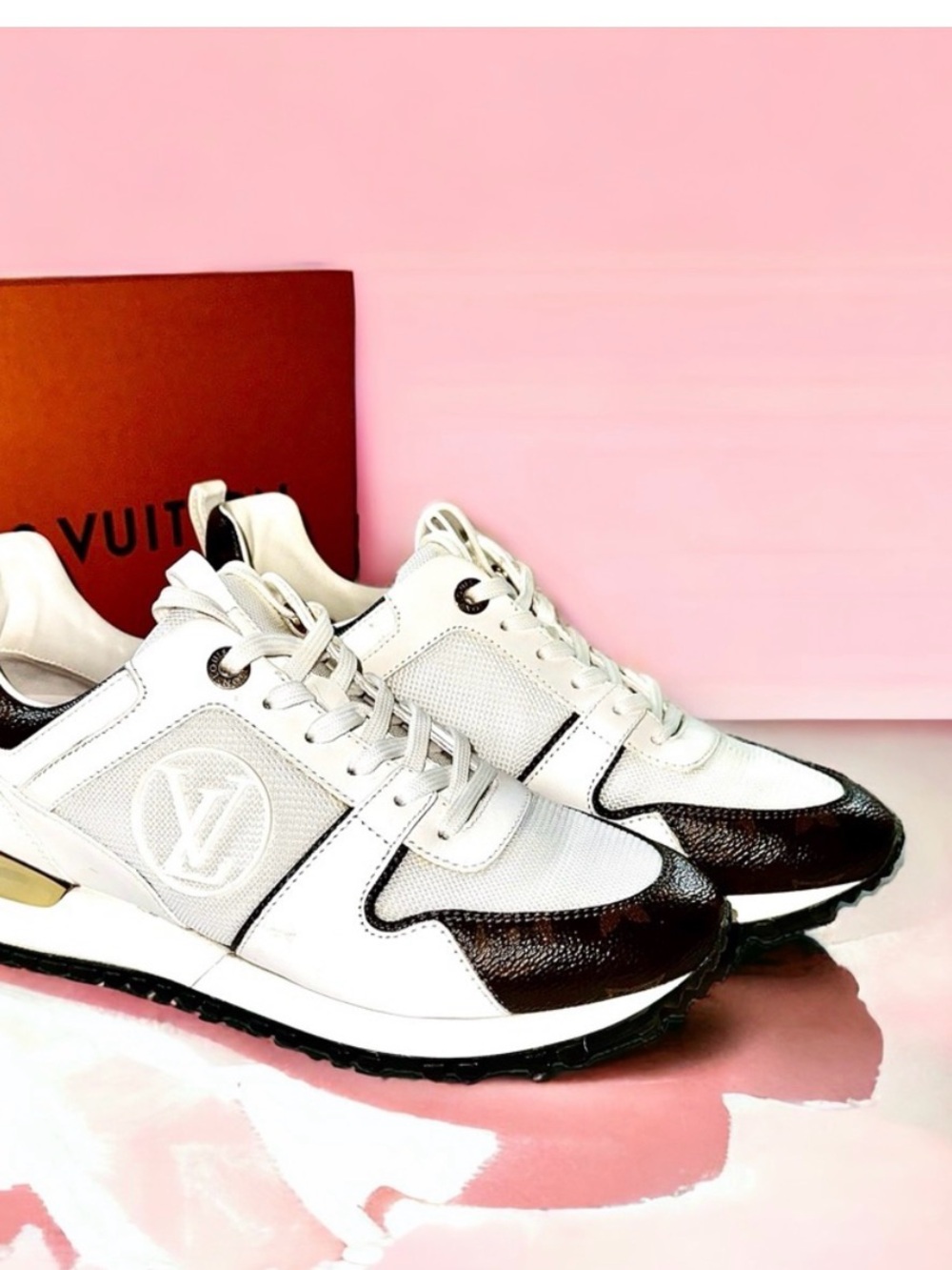 Louis Vuitton White and Brown Logo Runner Sneakers 7.5